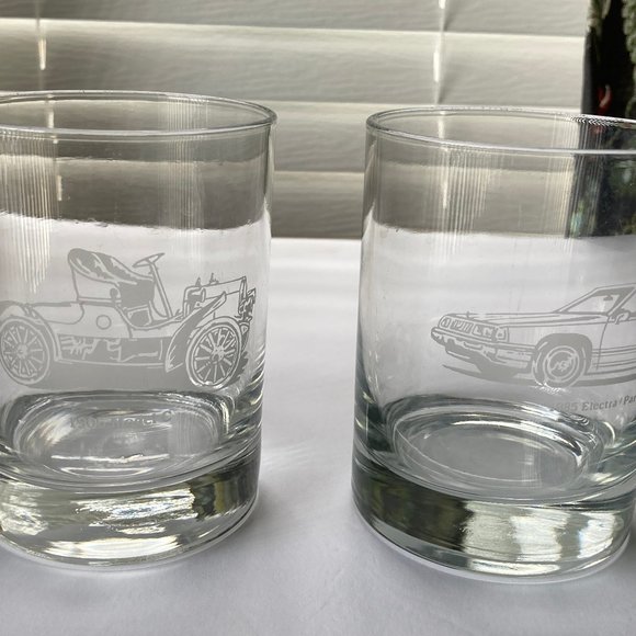 Vintage Other - Two Vintage Whiskey Glasses Etched Vintage Cars